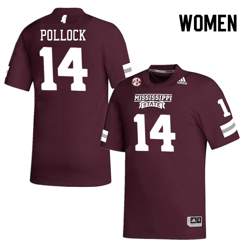 Women #14 Brice Pollock Mississippi State Bulldogs College Football Jerseys Stitched-Maroon